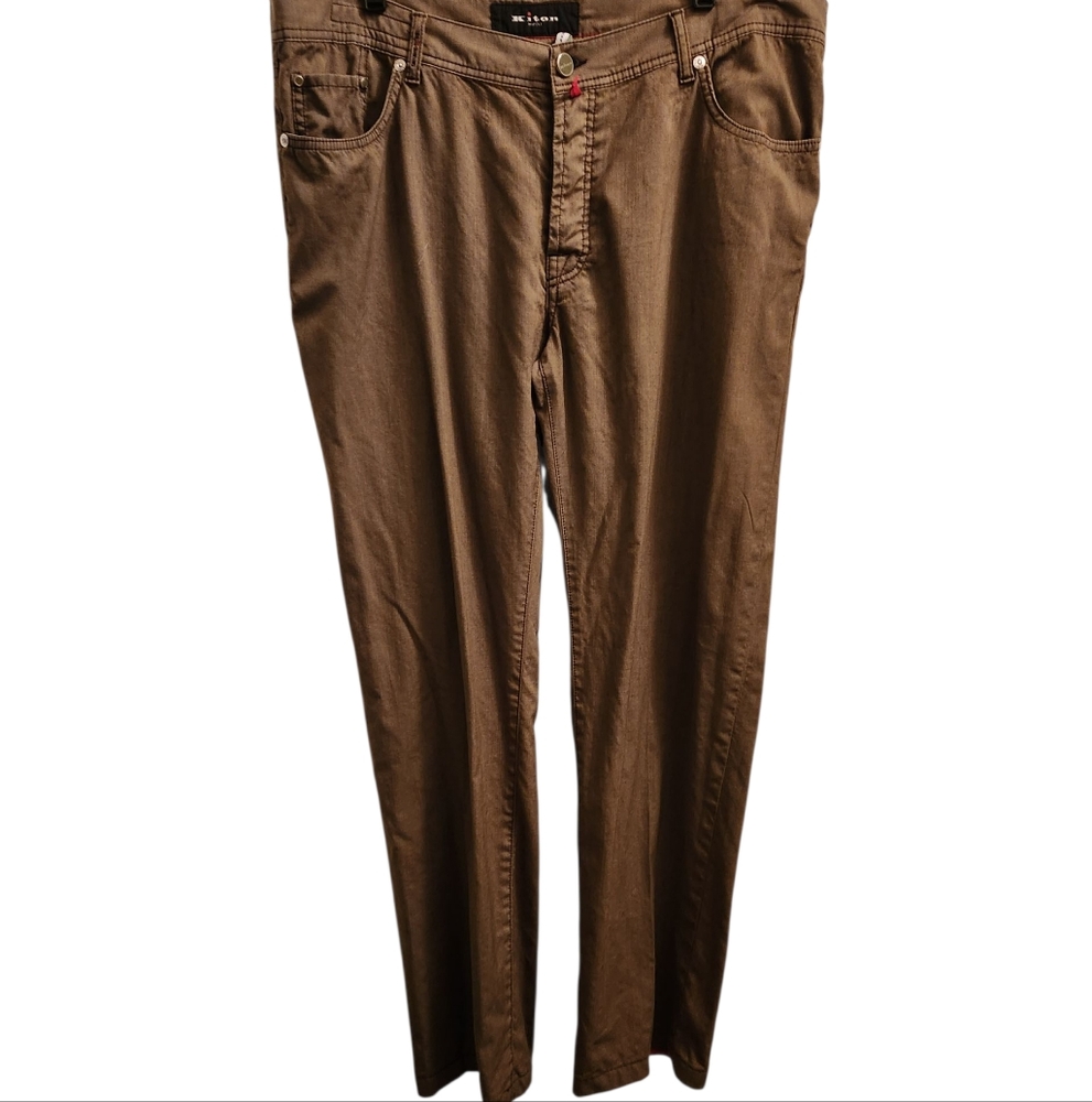 Kiton Brown Chinos Classic Olive Cotton Pants 42